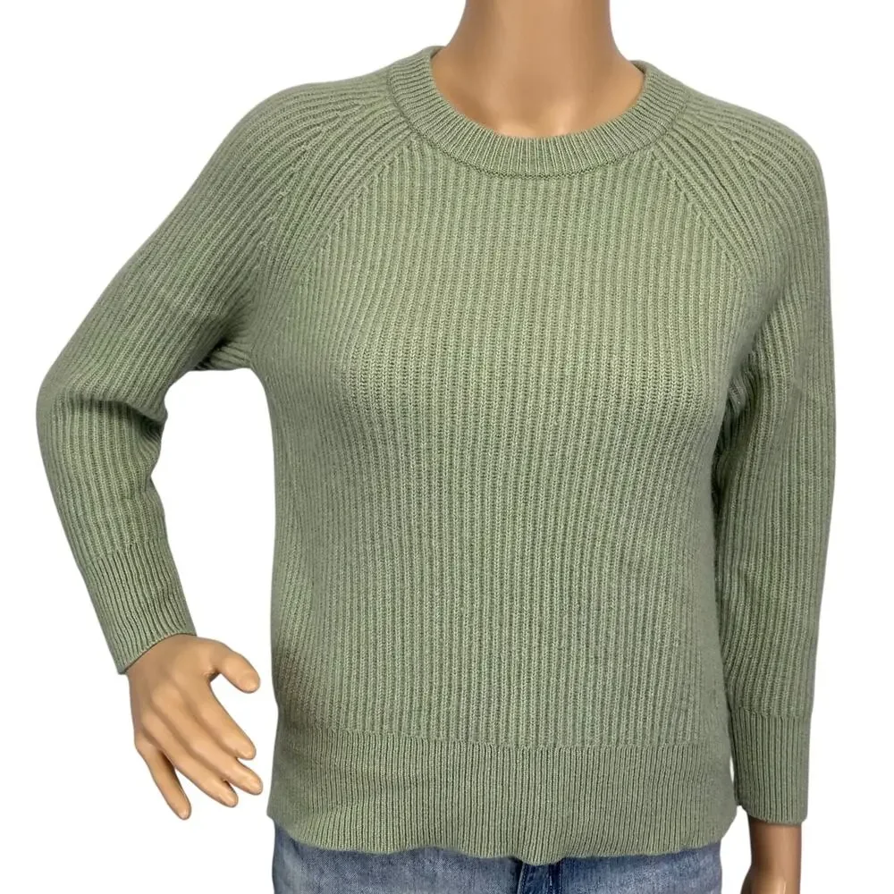 J. Crew Ribbed Pure Cashmere Oversized Crewneck Sweater Green BB402 Size XS